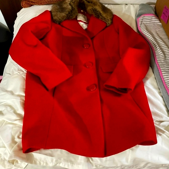kate spade Jackets & Blazers - Kate Spade Red Pea Coat with Fur Collar